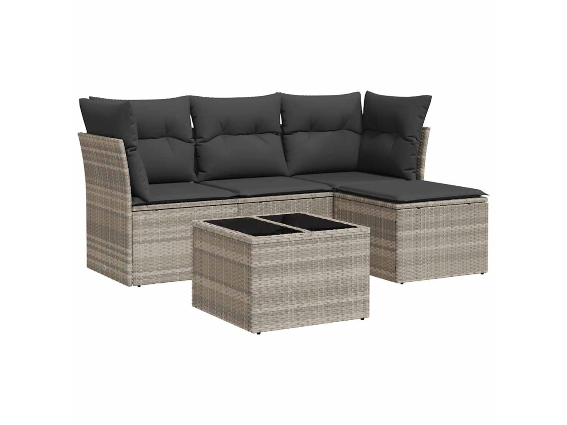 Conjunto de 5 Sofás Jardim com Almofadões Vime Pe Cinzento Claro MAISON EXCLUSIVE (5 pcs)