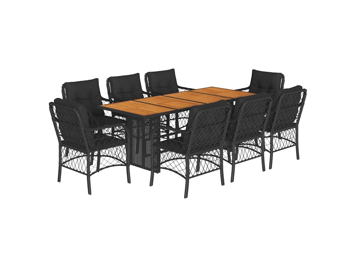 Conjunto de 9 Jantar para Jardim com Almofadões Vime Pe Preto MAISON EXCLUSIVE