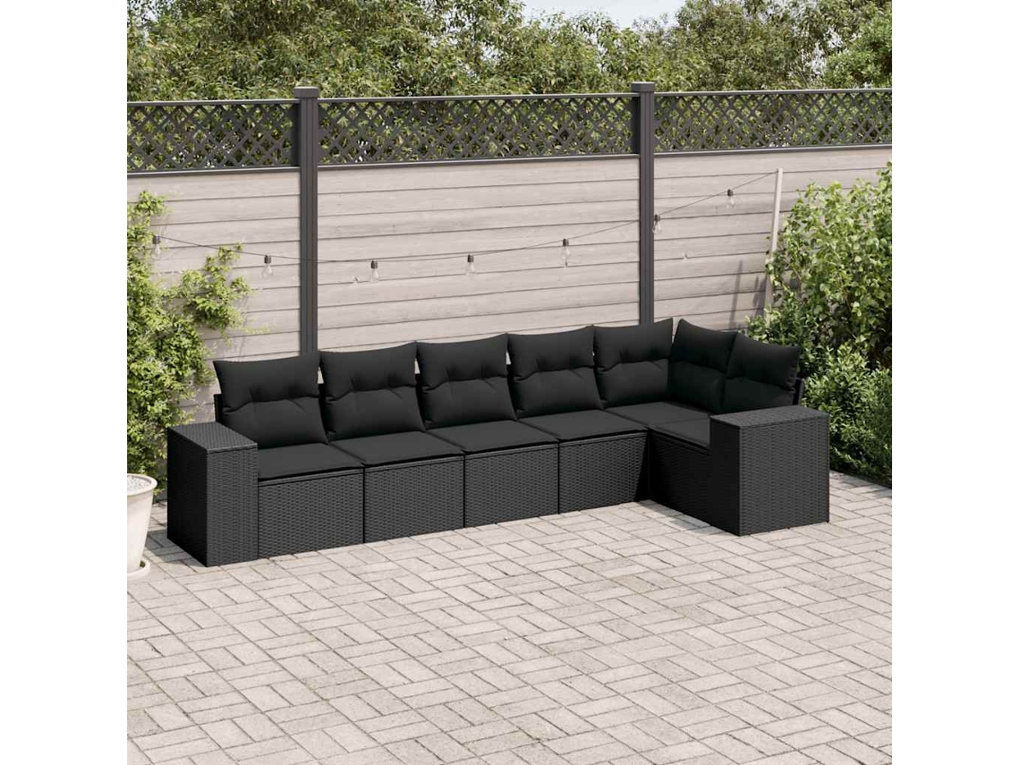 Vidaxl 6 Pcs Conjunto Sofás De Jardim C/ Almofadões Vime Pe Preto