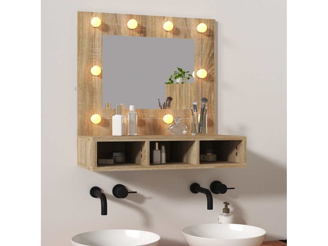 Vidaxl Armário Espelhado Com Led 60x31,5x62 Cm Carvalho Sonoma