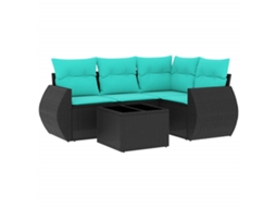 Conjunto de Sofá de Jardim de 5 Peças com Almofadas em Rattan Sintético Preto MAISON EXCLUSIVE