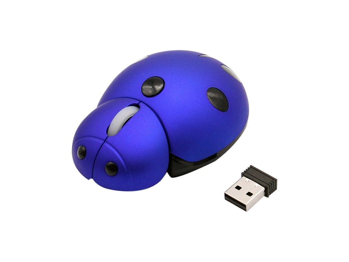 Rato Yizhood Laser Sem Fio Mini Computador Portátil Criativo Joaninha Forma Bonito Usb Animal Gift Pc Para Laptop Azul