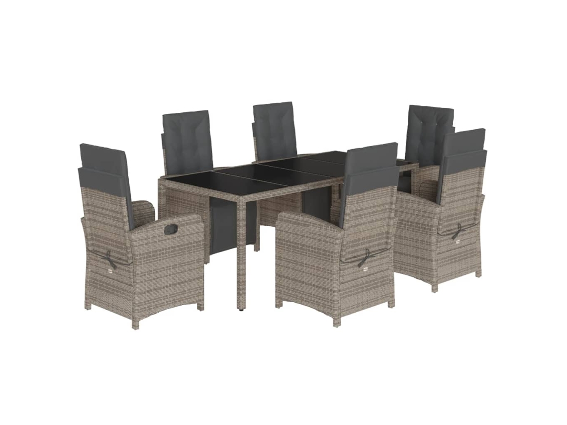 Conjunto de 7 Jantar para Jardim com Almofadões Vime Pe Cinza MAISON EXCLUSIVE