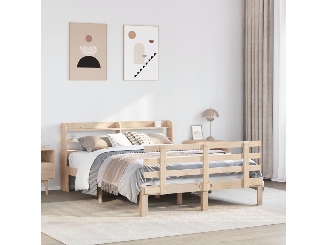 Estrutura De Cama Com Cabeceira 160x200 Cm Pinho Maciço