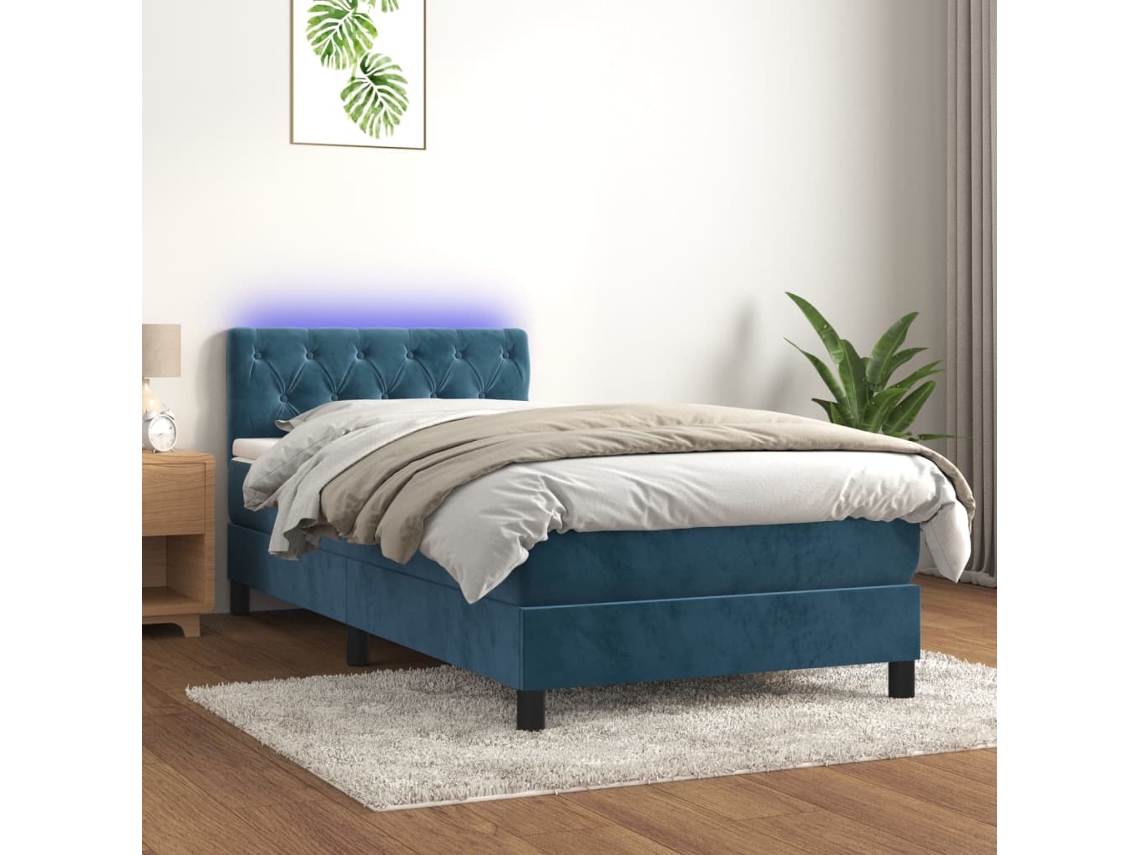 Cama Box Spring C/ Colchão/led 80x200 Cm Veludo Azul-escuro
