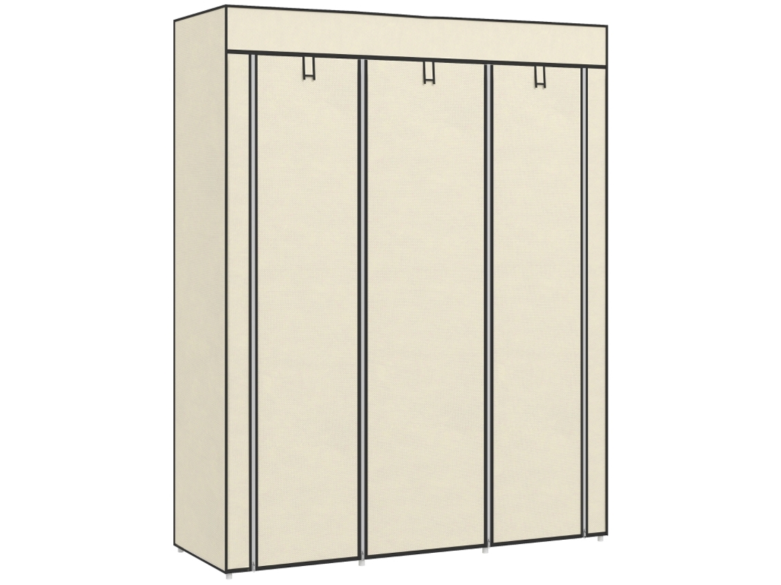 Guarda-roupa de tecido com varão, guarda-roupa dobrável de 8 níveis para quarto e corredor, tecido não tecido, creme