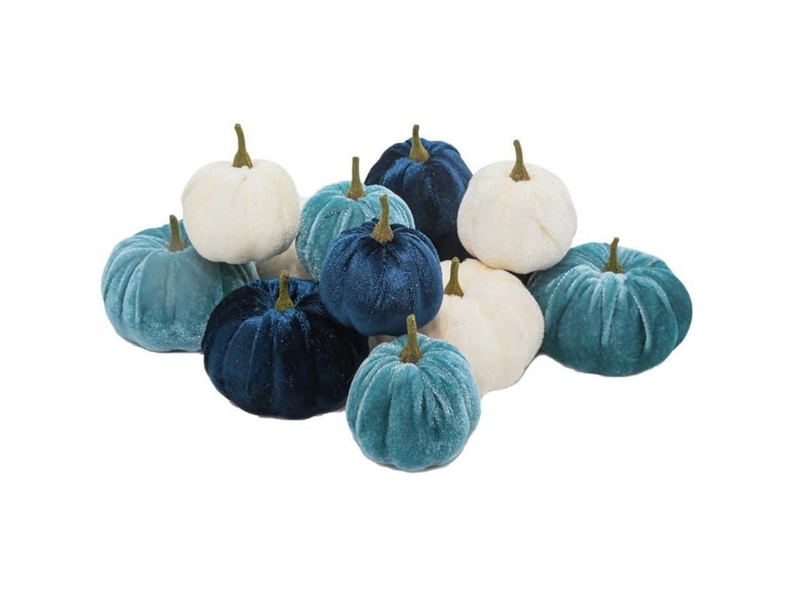 Enfeites decorativos de Halloween Abóboras Falsas 12 pacotes Azul Mini Veludo Falso Abóboras Para Decoração De Halloween, Outono E Festas