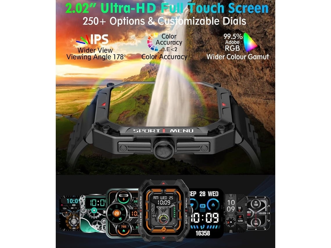 Smartwatch de 2 02 Polegadas Rastreador de Fitness À Prova DÁgua Ip68 para Iphone e Android Laranja YEMAESRE