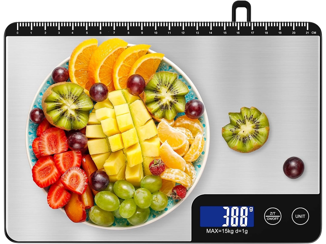BALANÇA AQUAFORGE de cozinha, 5 Kg/1 G, com placa de acácia e visor LCD
