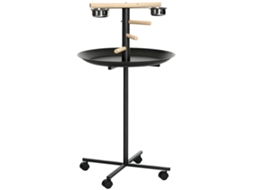 Comedouro para Pássaros Percagaio em Suporte com 4 Rodas, 2 Comedouros de Aço Inoxidável, Ø 60 X 111 Cm, Cinza Ge