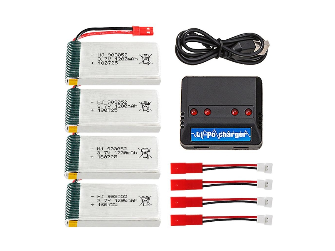 Carregador 4 In1 e Bateria de 4Pcs 3.7V 1200Mah para Helicóptero Hq898B H11D H11C ALLINLESS