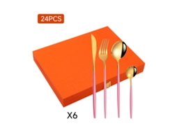 Conjunto De Talheres Inox 24 Peças Com Caixa Oferta - Rosa Dourado - Eifson