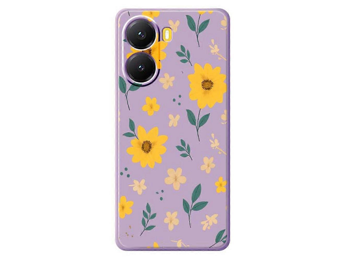 Capa Tkdaddy Para Xiaomi Redmi Turbo 4 5g / Poco X7 Pro 5g, Capa Traseira De Tpu Com Estampa Floral E Folhas, Amarela, Borda Reta, Roxa