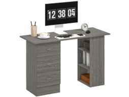 Mesa Reversível de Computador. Mesa de Computador com 3 Gavetas e 3 Prateleiras Abertas. 120 X 49 X 72 Cm. Cinza Ge