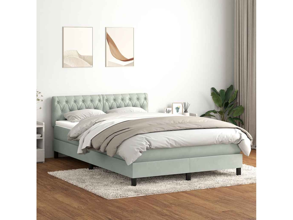 Vidaxl Cama Box Spring C/ Colchão E Led 160x210 Cm Veludo Cinzento-claro