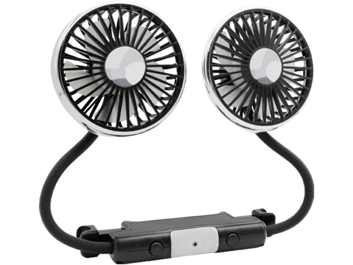 Ventilador Automotivo De Cabeça Dupla Com Rotação 360°, 3 Velocidades, Luz Led, Baixo Ruído, Para Aparelhos Elétricos