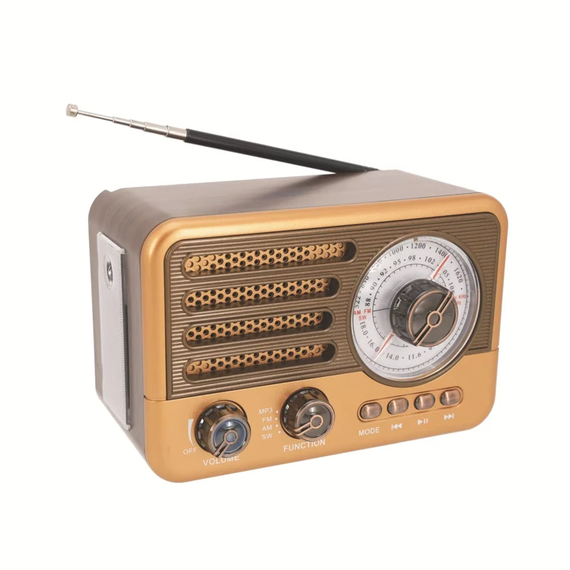 Rádio MDUG com Alto falante Bluetooth, Banda FM/am/sw, Lanterna Led, Entrada Aux, Cartão Tf, USB (dourado)