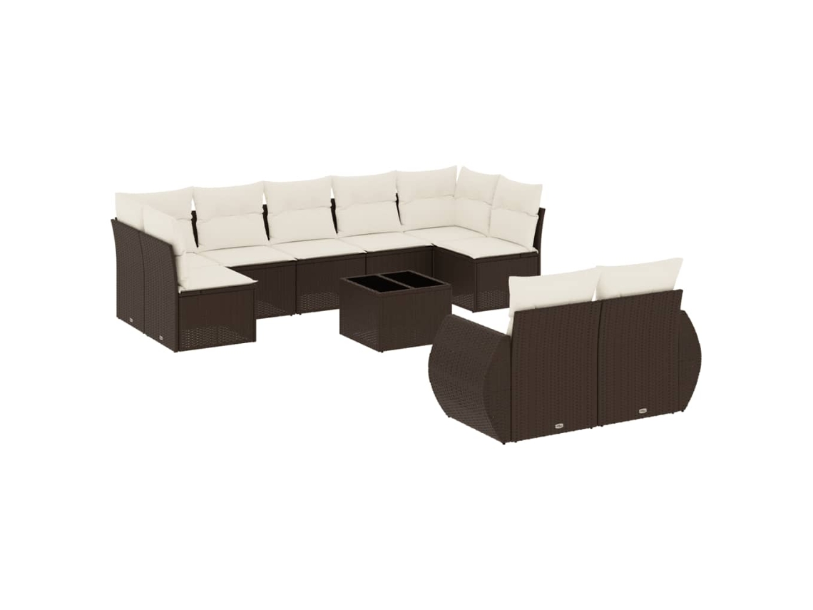 Maison Exclusive - 10 Pcs Conj. Sofás Jardim Com Almofadões Vime Pe Castanho