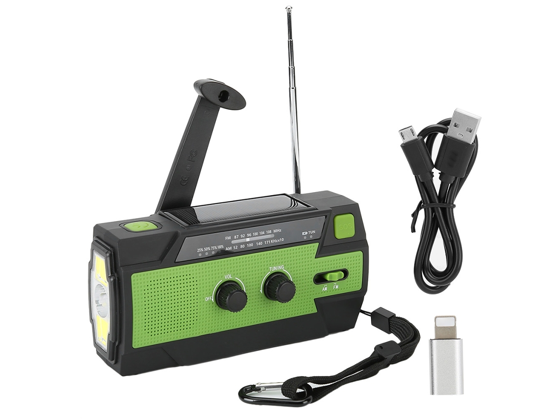 Rádio multifuncional AQUAFORGE com manivela, bateria 2000mah, am/fm, lanterna e função meteorológica