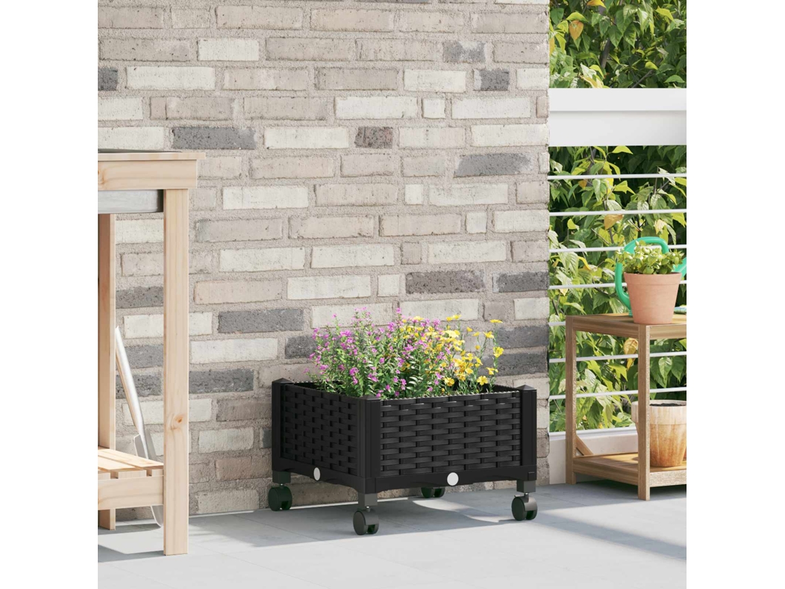 Vidaxl Vaso De Jardim Com Rodas Preto 40 X 40 X 29 Cm Pp