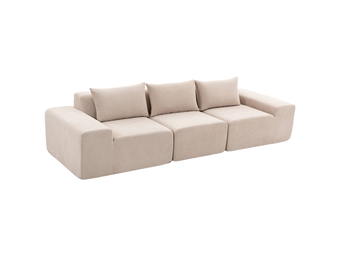 Sofá De Chenille De 3 Lugares Modular, Assento E Braços Extralargos, Totalmente Comprimido, Bege, 320 Cm