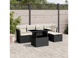 Vidaxl 6 Pcs Conjunto Sofás De Jardim C/ Almofadões Vime Pe Preto