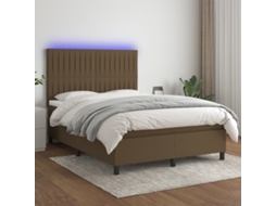 Cama Box Spring C/ Colchão/led 140x200cm Tecido Castanho-escuro