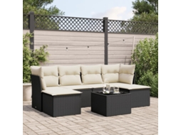 7 Pcs Conjunto De Sofás P/ Jardim C/ Almofadões Vime Pe Preto Dkd Home Decor