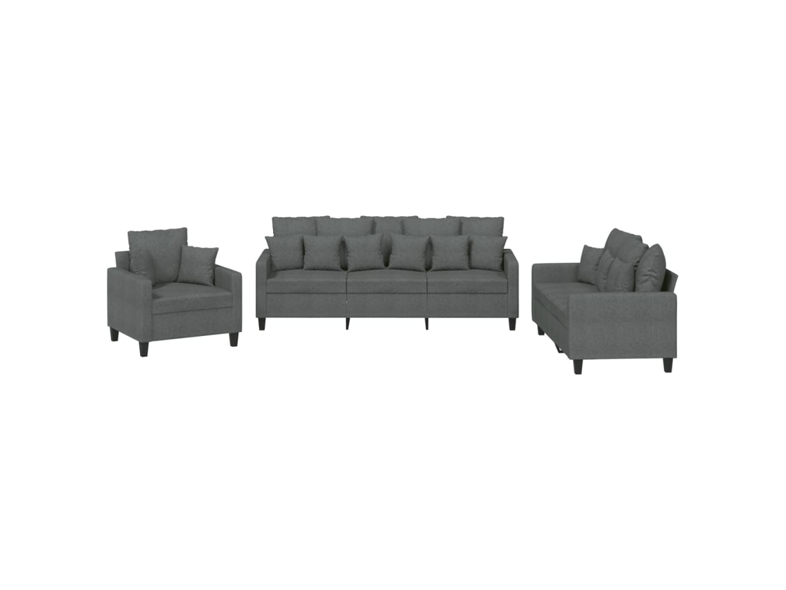 3 Pcs Conjunto de Sofás com Almofadas Tecido Cinzento escuro MAISON EXCLUSIVE