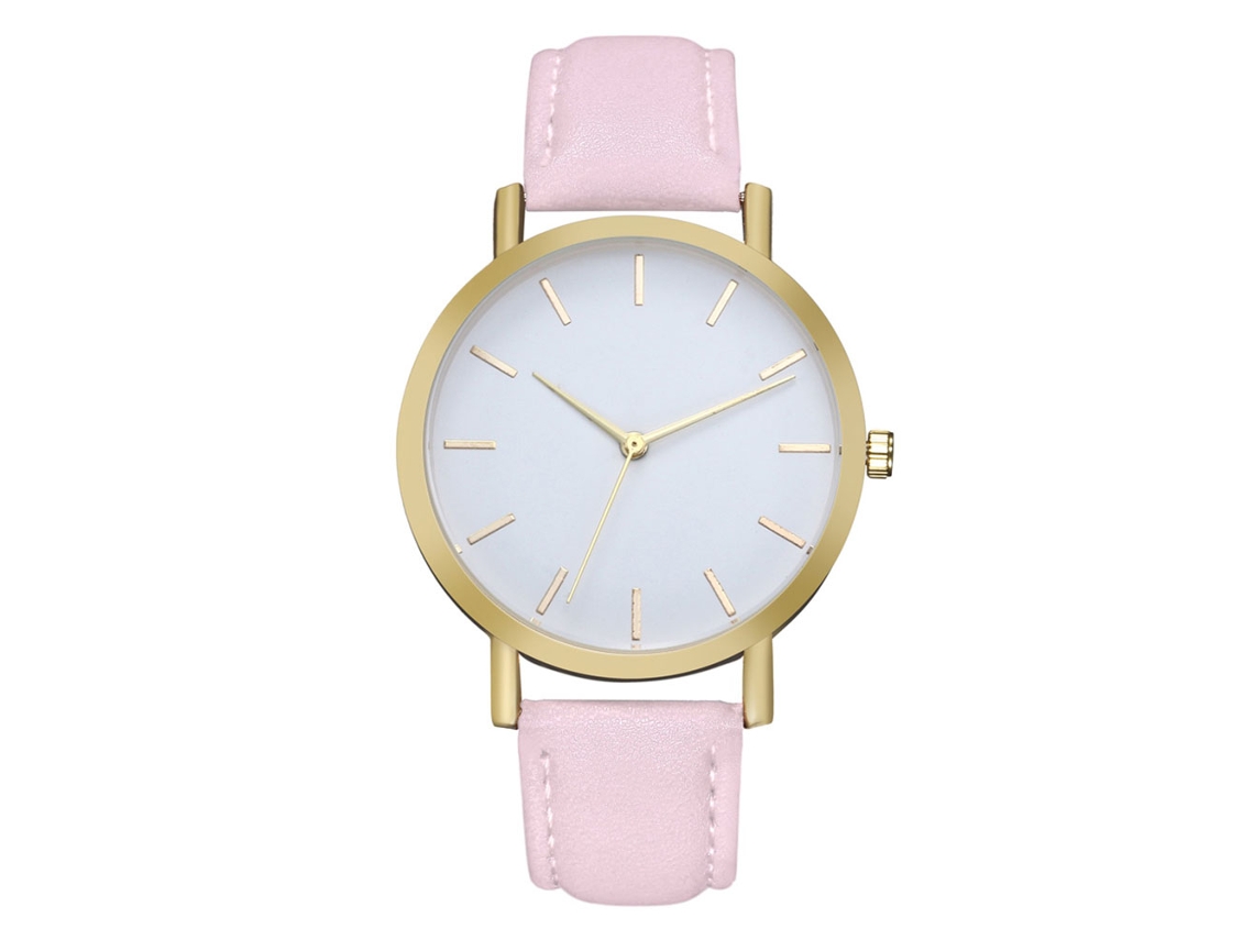 Relógio de quartzo unissex com pulseira simples e casual em PU para homens e mulheres (rosa)