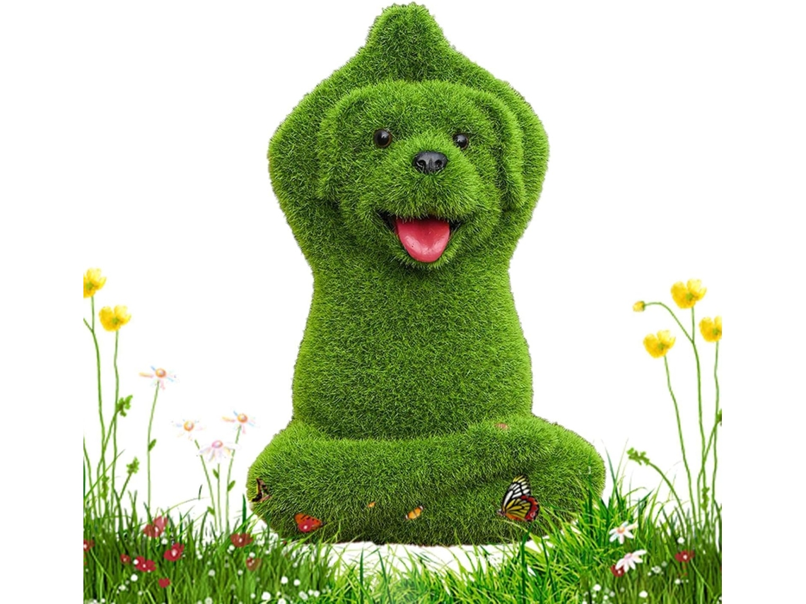 Estátua Genérica de Cachorro para Exterior Resina Verde Aveludada e Às Intempéries, Estatueta Zen de Animal para CHABERLU
