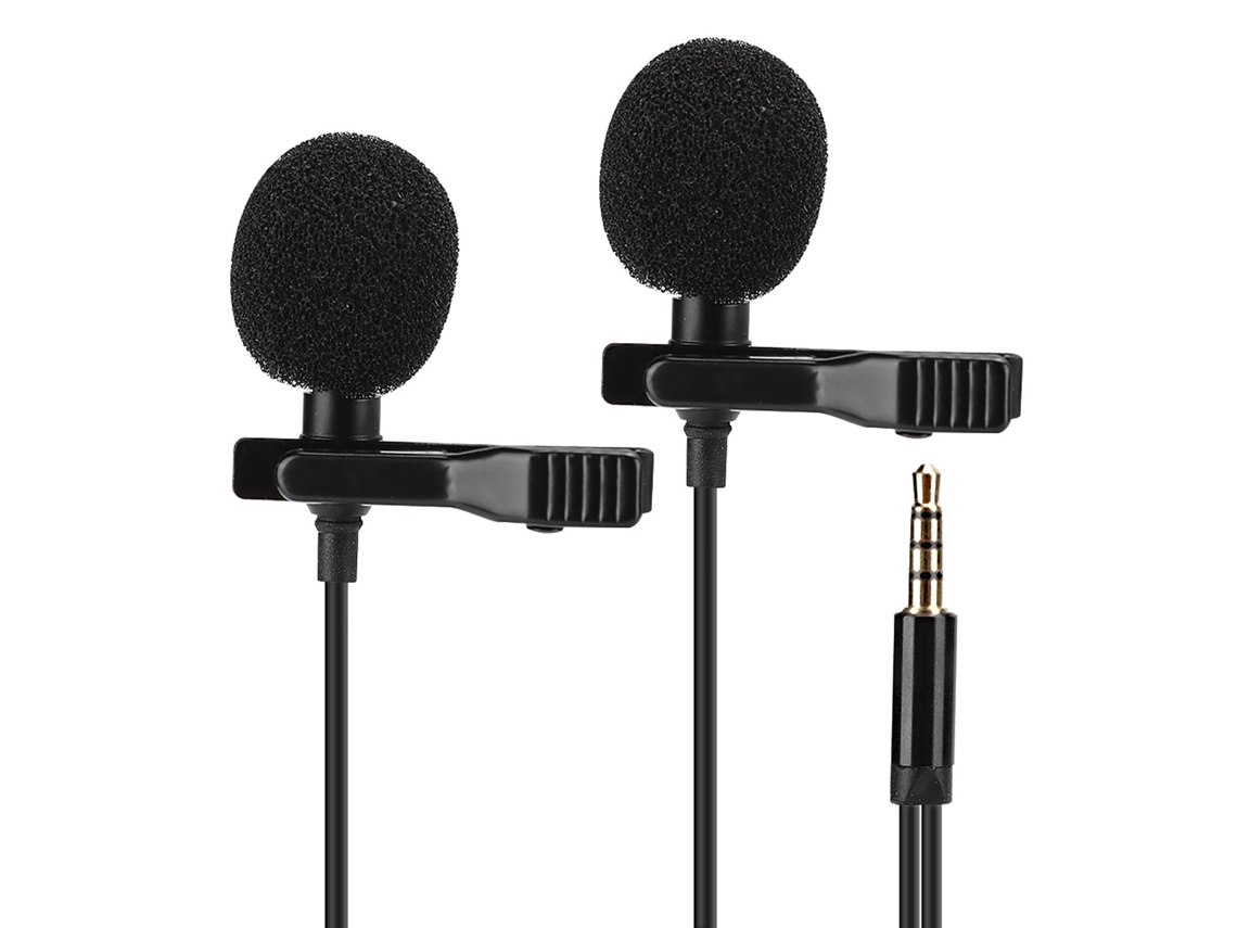 Microfone Mali de colar duplo E1 para celular, transmissão ao vivo, gravação, entrevista, preto