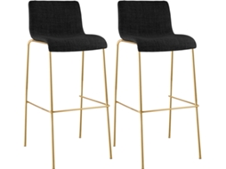 Conjunto De 2 Bancos De Bar Hover Em Tecido Com Base De 4 Pes Em Dourado Cinza Escuro