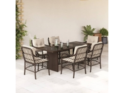 Vidaxl 7 Pcs Conjunto Jantar P/ Jardim C/ Almofadões Vime Pe Castanho
