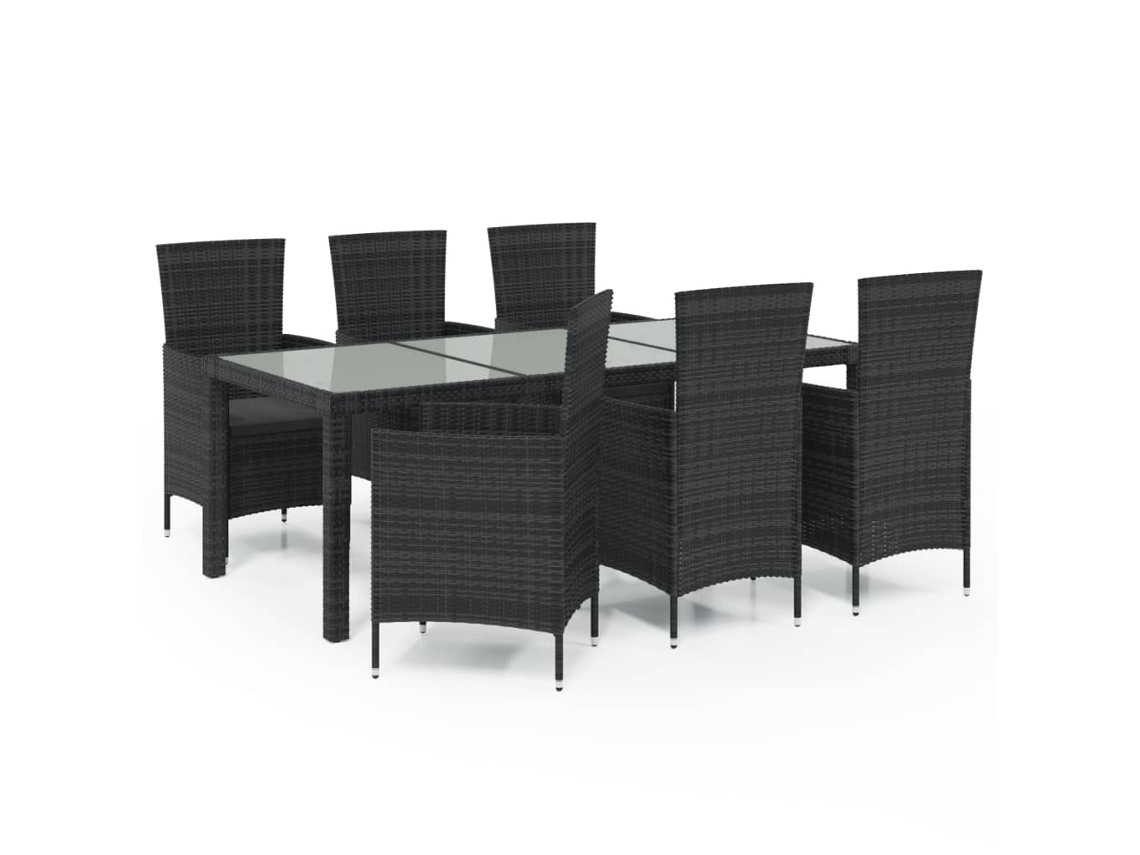 Maison Exclusive - 7 Pcs Conjunto Jantar Exterior Com Almofadões Vime Pe Preto