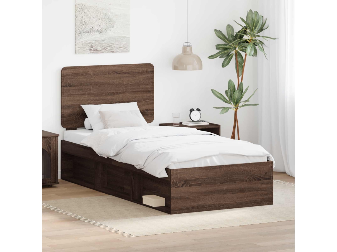 Vidaxl Estrutura Da Cama Com Cabeceira Carvalho Marrom 90 X 190 Cm