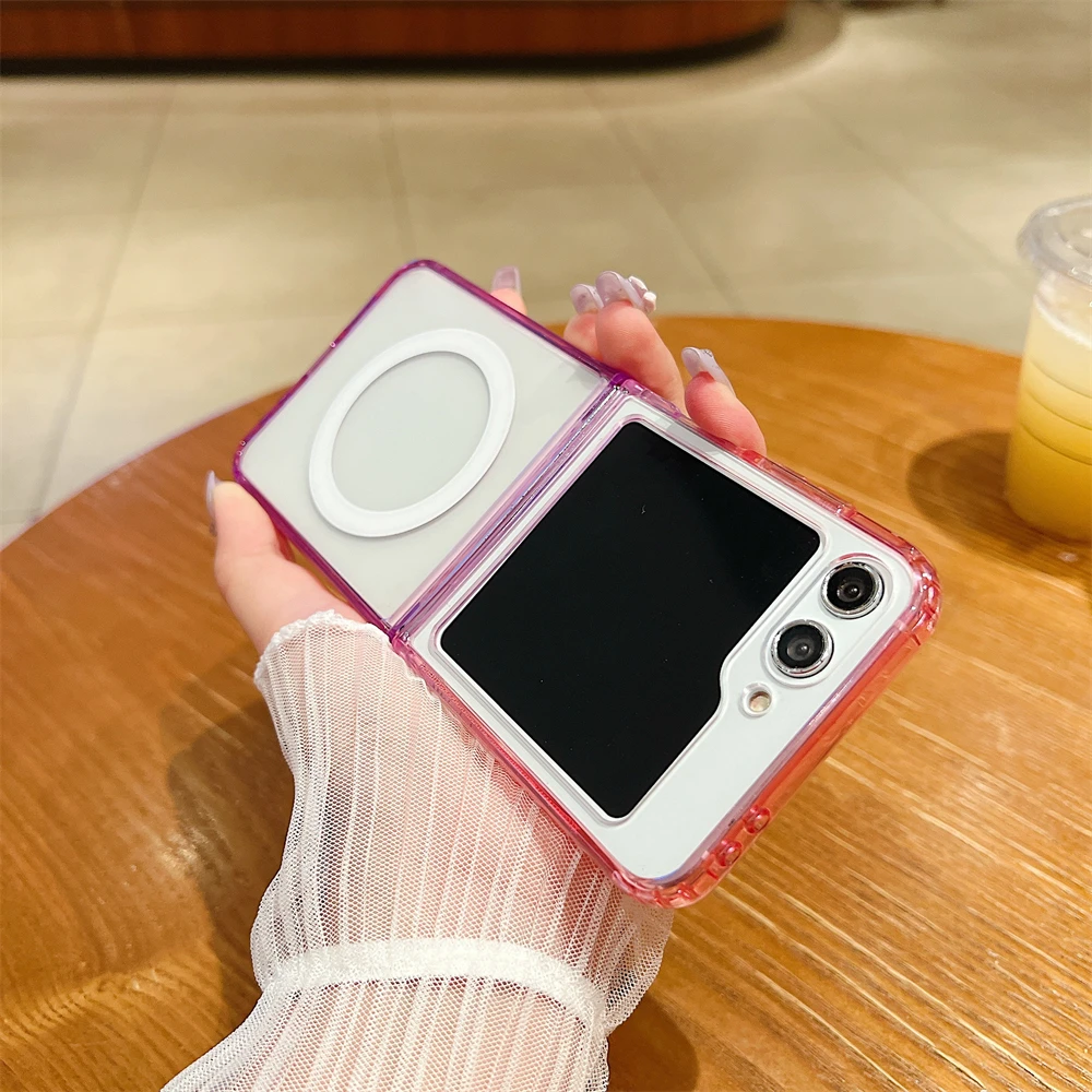 (rosa-roxo, Galaxy Z Flip7 Fe) Capa Transparente, Compatível Com Carregamento Sem Fio Magnético, Capa Protetora Resistente A Impactos