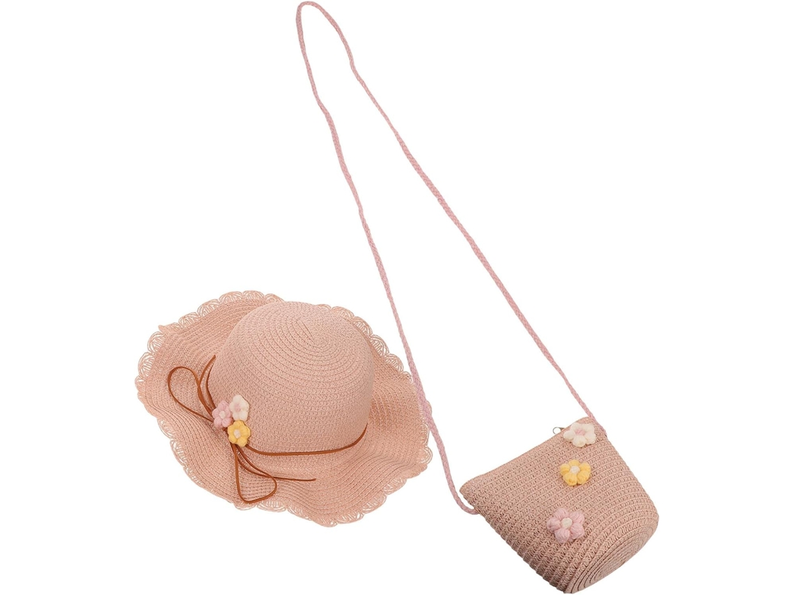 Chapéu De Palha Trançada Com Aba Larga E Proteção Uv Para Meninas