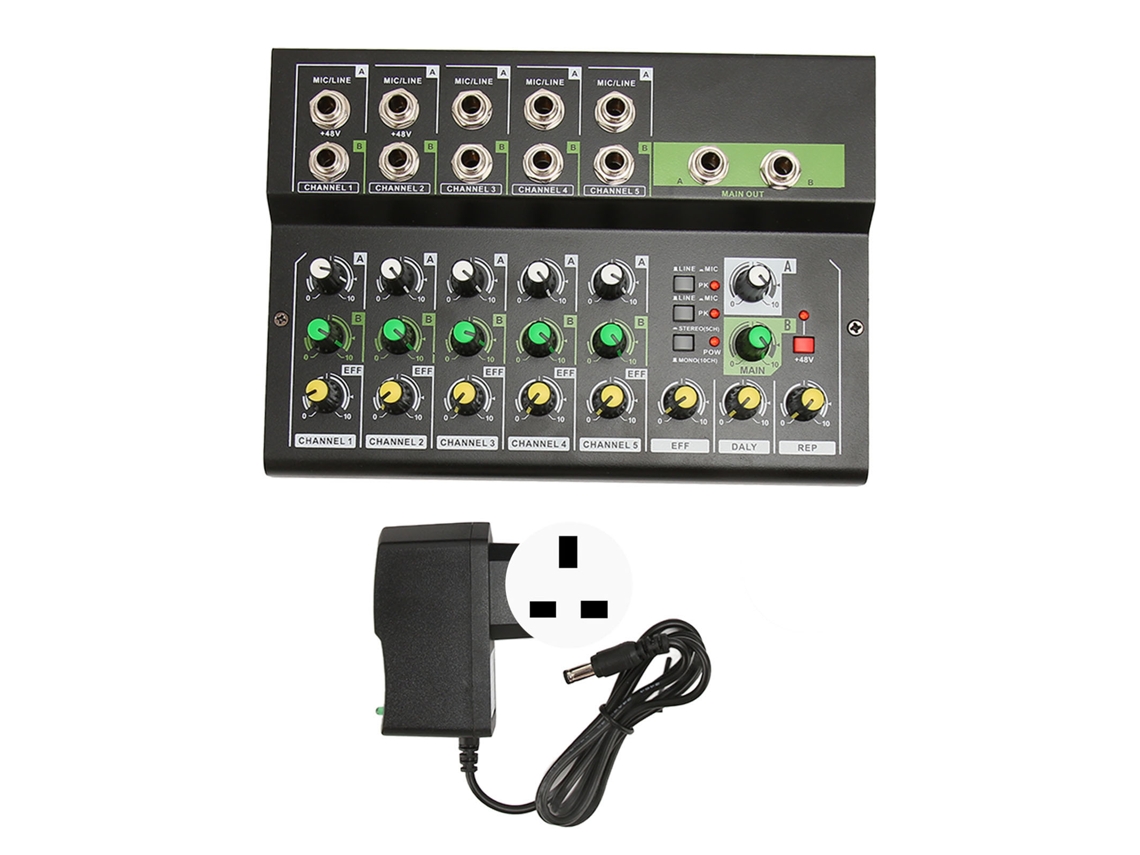 Mixer 5 Canais 48v Phantom Power Estéreo Profissional Para Dj Estúdio Streaming Uk Plug