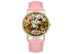 Relógio de Pulso Masculino de Quartzo com Pulseira de Pu Estilo Fashion Rosa