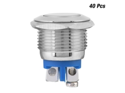 40 Peças Interruptor De Botão Momentâneo Metal À Prova D'água 16mm Cabeça Plana 2 Pinos