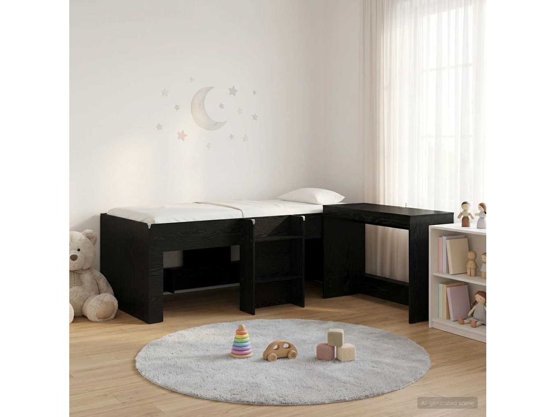 Vidaxl Cama Alta Para Crianças Com Mesa 2 Unid. Carvalho Preto