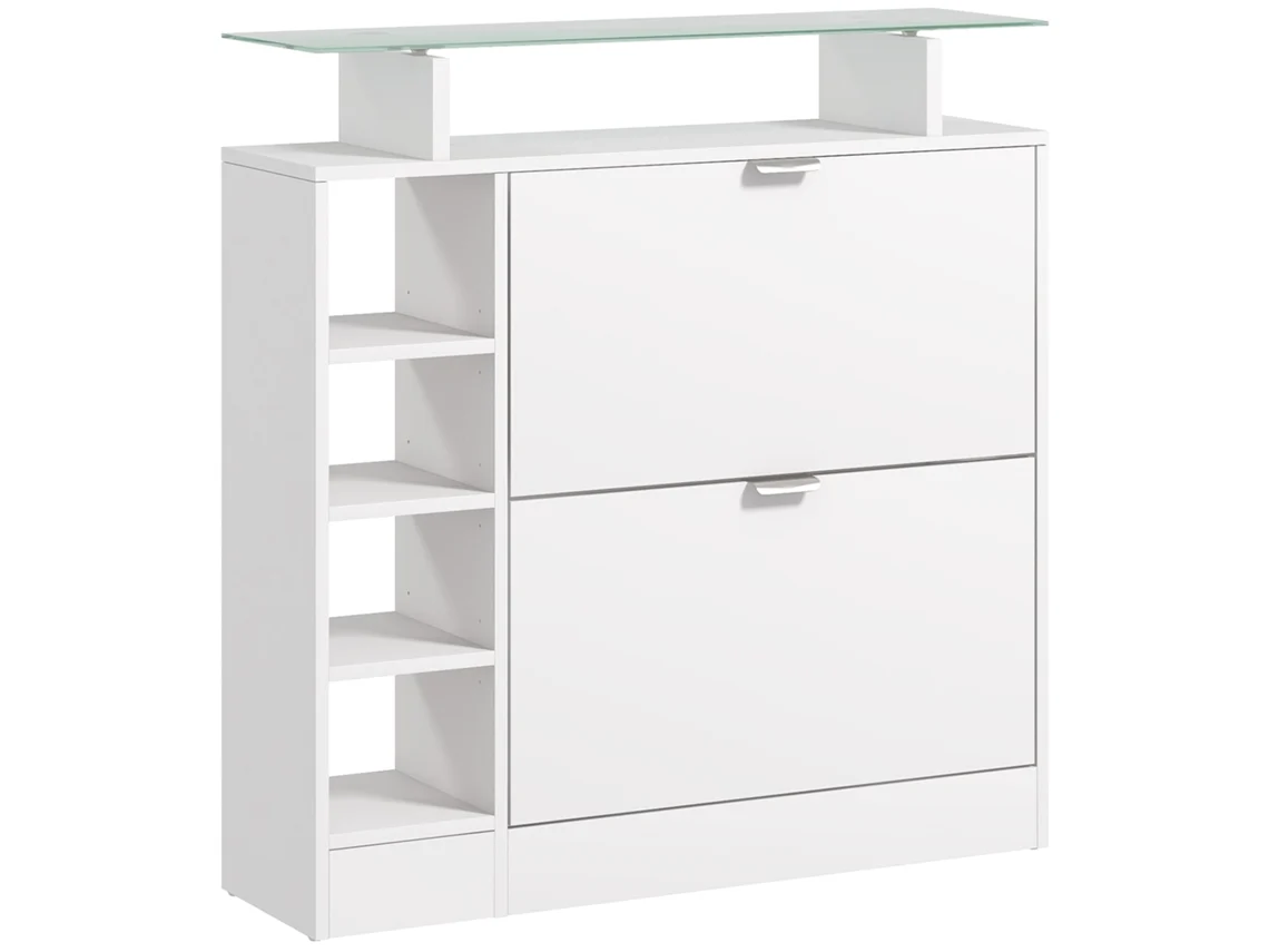Sapateira Com Gavetas Basculantes, Prateleiras Ajustáveis E Abertas Para 12 Pares De 89x25x92 Cm, Branca