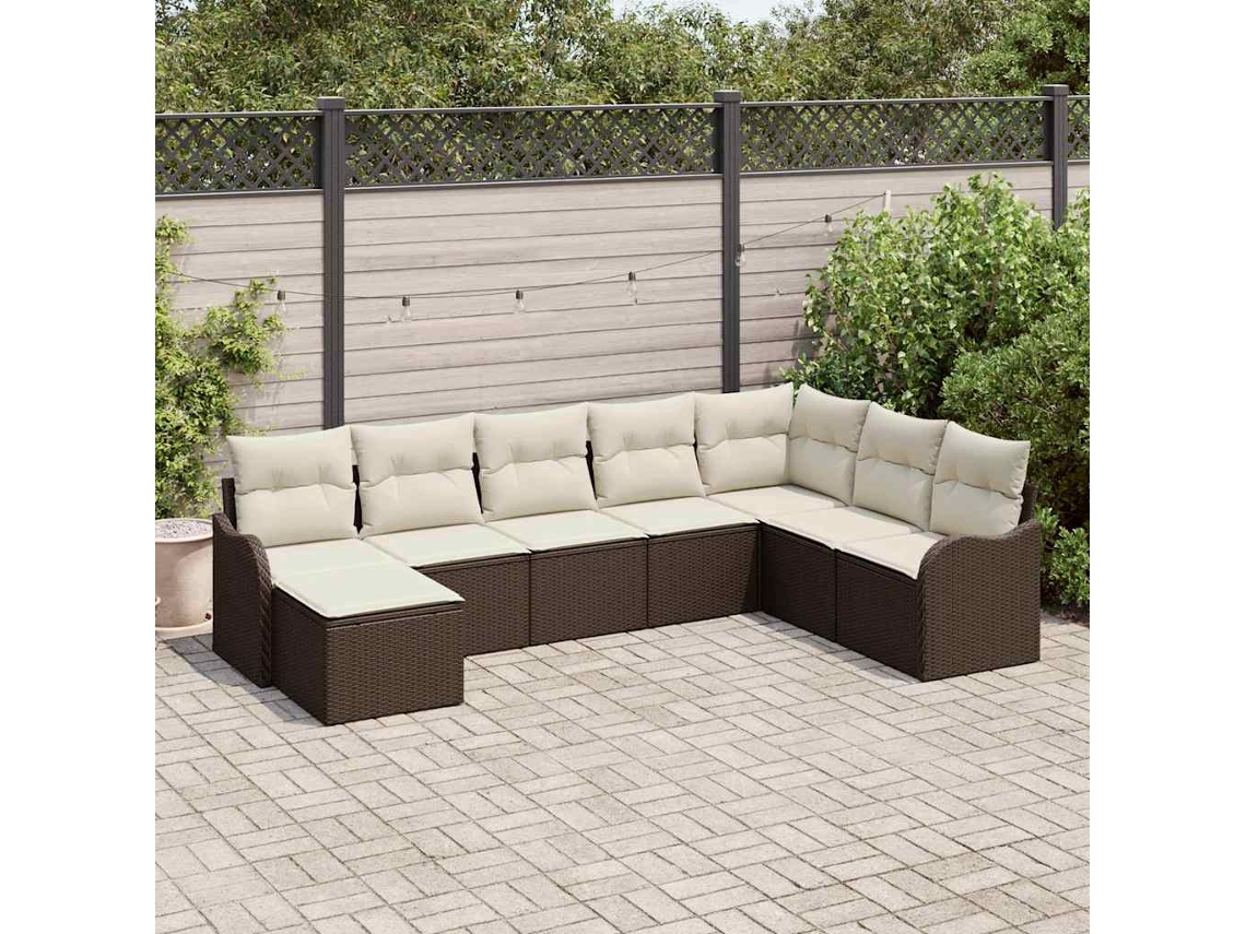 Vidaxl Conjunto De Sofá De Jardim 8 Unid. Castanho Vime Pe