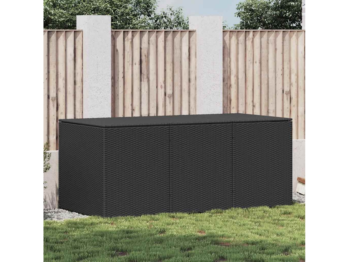 Caixa de arrumação exterior em vime preto, com estrutura de aço e mecanismo de elevação a gás, 180x90x70 cm | SYFAX