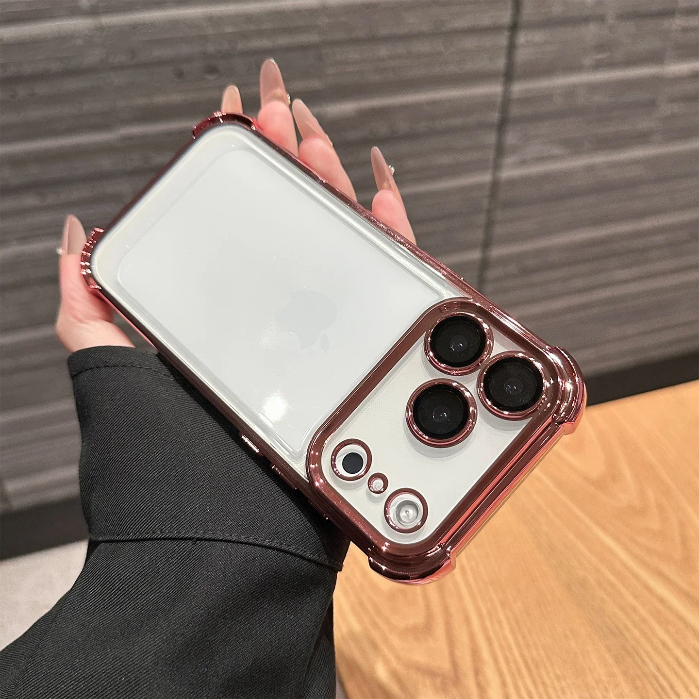 Capa Transparente Eletroplaqueada À Prova De Choque Para Iphone 17 Pro (rosa) Com Estrutura Resistente A Quedas.