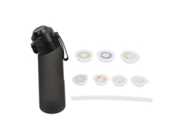 Botella de Agua Aire Con 7 Cápsulas de Sabores de Frutas 650ml para Deportes Al Aire Libre Fitness Camping Color Negro Mate