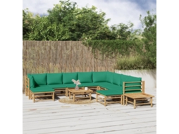 Vidaxl 12 Pcs Conjunto Lounge De Jardim Bambu C/ Almofadões Verdes