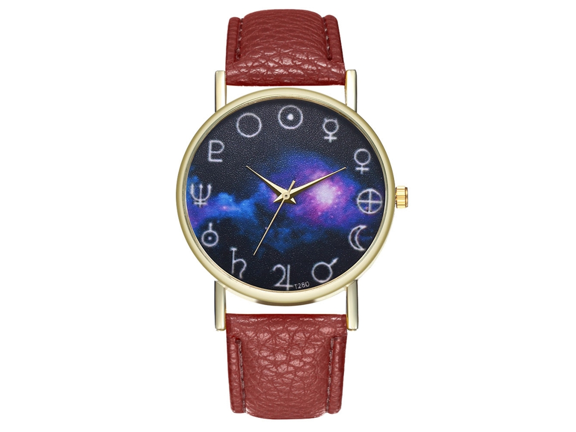 Reloj De Pulsera Unisex De Cuero Pu Con Diseño De Nebulosa Moda Café