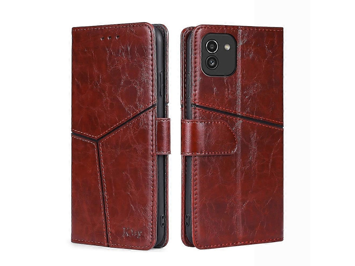 Capa De Celular Flip Horizontal Com Costura Geométrica E Tpu Couro Pu Para Samsung Galaxy A03 Eu